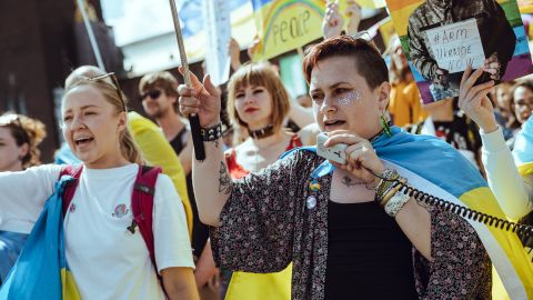 Edward Reese, right, attends Stockholm Pride in August 2022.