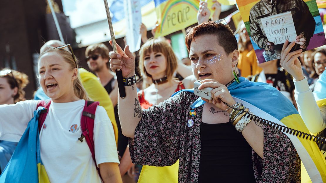 Edward Reese, right, attends Stockholm Pride in August 2022.