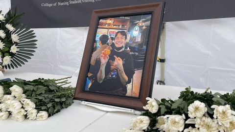 A memorial to Steven Blesi outside the Business studies building at Hangyang University, where he was studying on an exchange program.