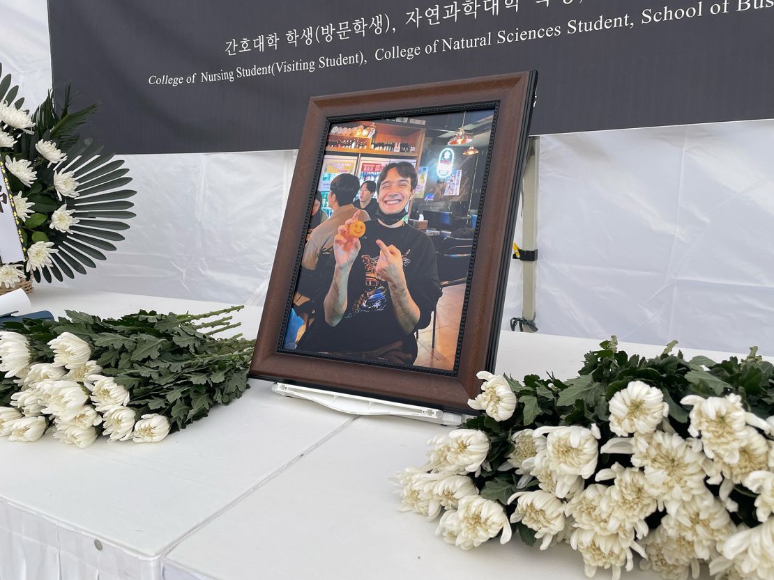 A memorial to Steven Blesi outside the Business studies building at Hangyang University, where he was studying on an exchange program.
