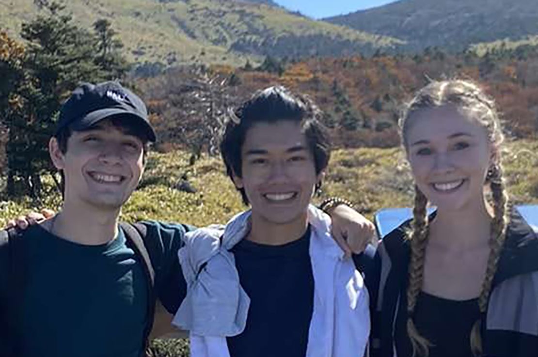 Steven Blesi, Ian Chang and Anne Gieske on a hiking trip to Jeju.