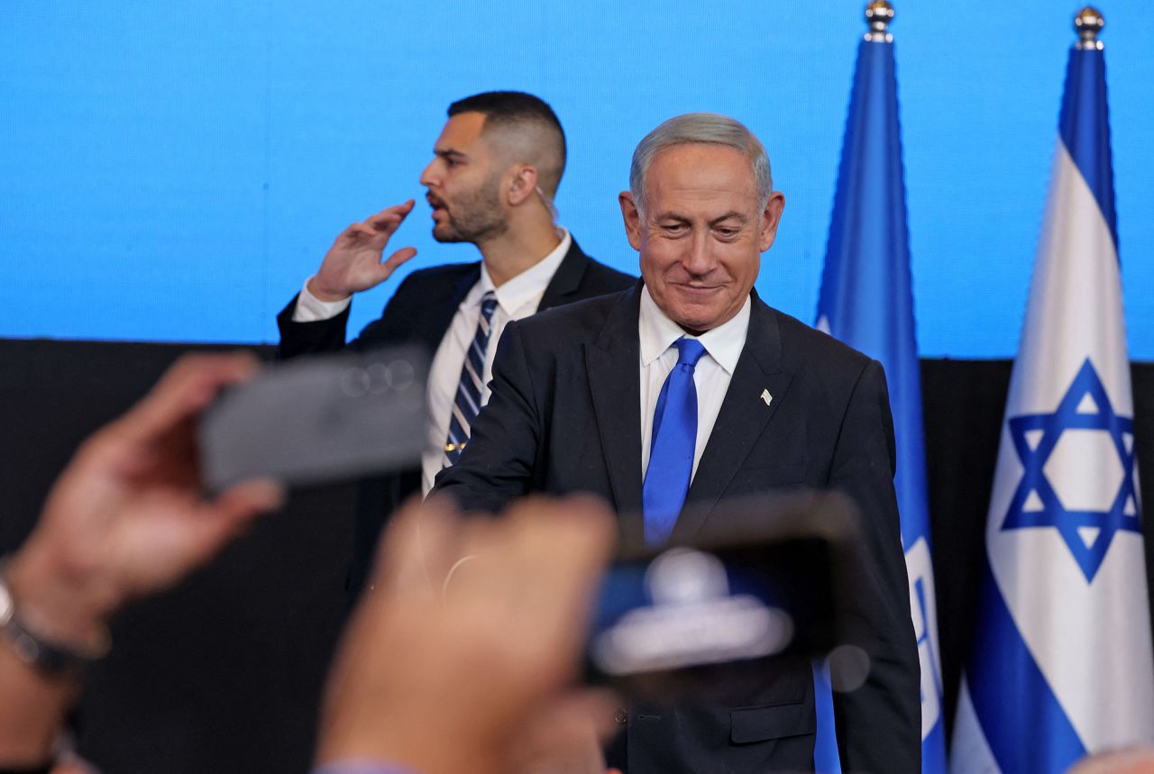 Netanyahu addresses supporters at his campaign headquarters on Wednesday, November 2. Exit polls indicated he would likely return to power.