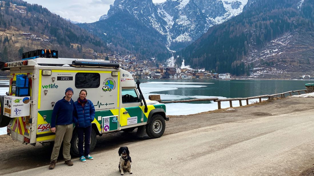 <strong>Four-legged companion:</strong> The pair set off in the Land Rover Defender they bought on eBay in October 2021, bringing along their springer spaniel Peggy Sue.