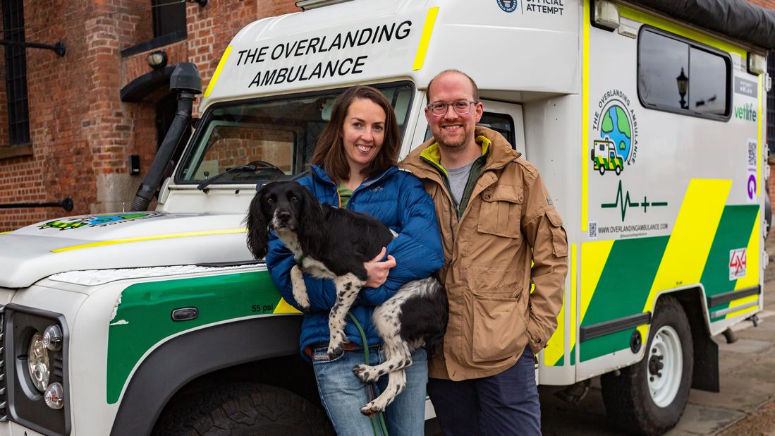 <strong>Record challenge:</strong> UK couple Lawrence Dodi and Rachel Nixon are traveling across more than 50 countries in a bid to set the Guinness World Record for the longest journey undertaken in an ambulance.