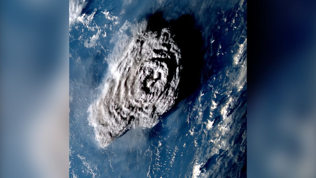 This satellite view shows what the plume looked like 100 minutes after the eruption started. 