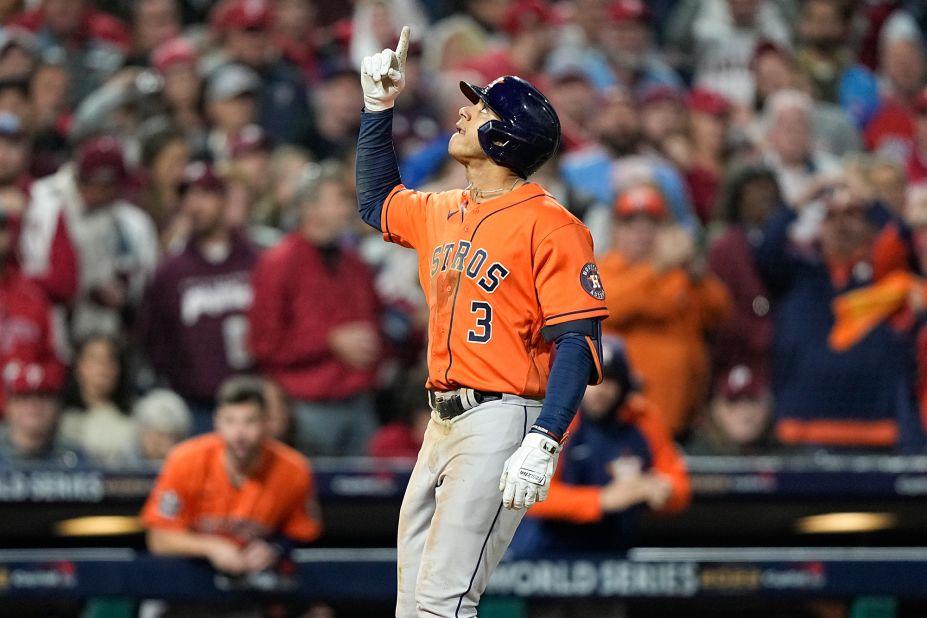 Houston's Jeremy Pena celebrates his home run on Thursday.