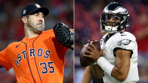 Justin Verlander, #35 of the Houston Astros, and Jalen Hurts, #1 of the Philadelphia Eagles, led their teams to victory Thursday. 