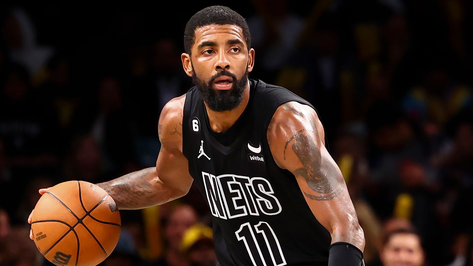 Brooklyn Nets guard Kyrie Irving faces the Indiana Pacers during the second half of an NBA basketball game in New York on October 31, 2022.