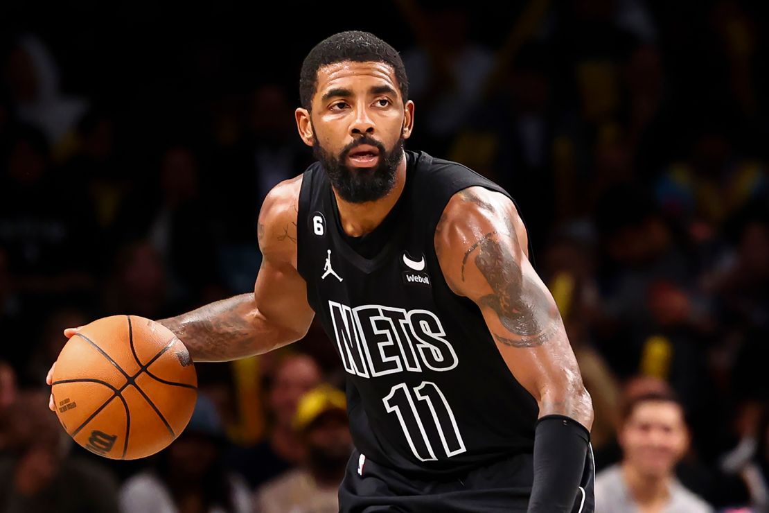Brooklyn Nets guard Kyrie Irving faces the Indiana Pacers during the second half of an NBA basketball game in New York on October 31, 2022.