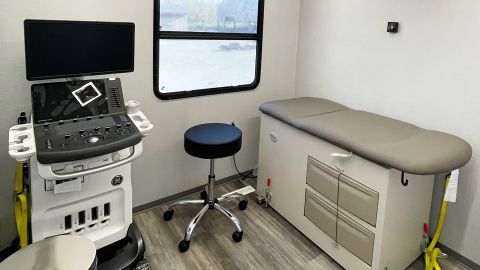 One of the two mobile clinic examination rooms.
