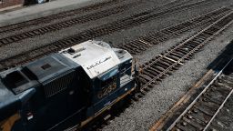 Trains sit at the CSX Oak Point Yard, a freight railroad yard on October 11, 2022 in the Bronx borough of New York City. 