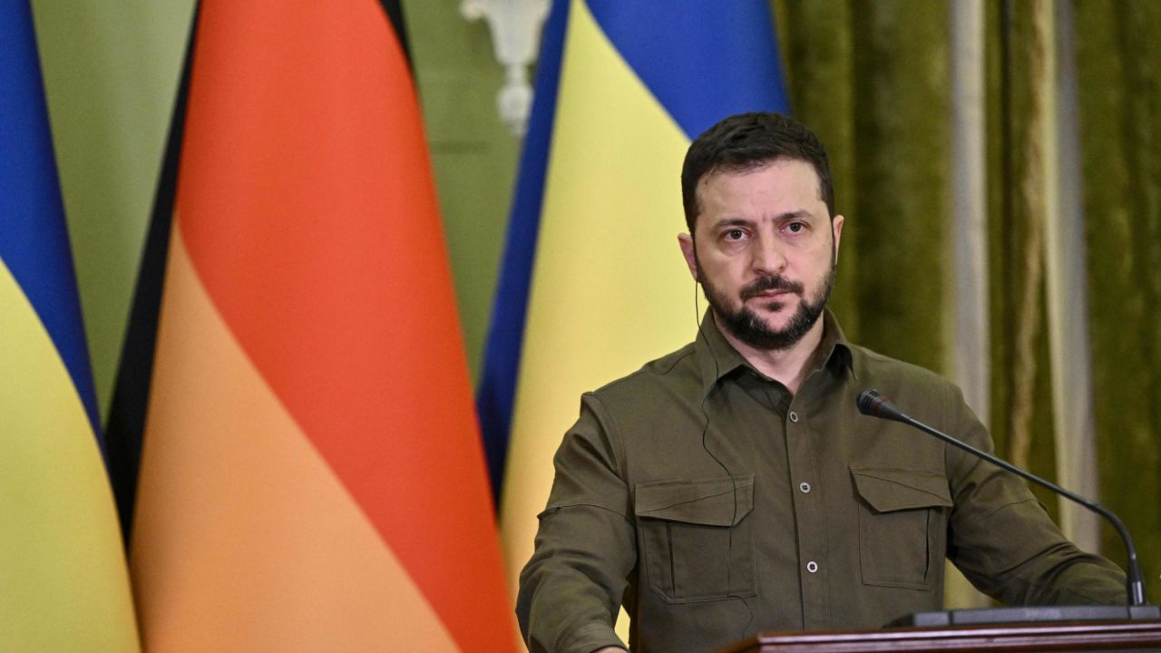 Ukraine's President Volodymyr Zelensky speaks during a joint press conference with his German counterpart in Kyiv on October 25, 2022. (Photo by Genya SAVILOV / AFP) (Photo by GENYA SAVILOV/AFP via Getty Images)
