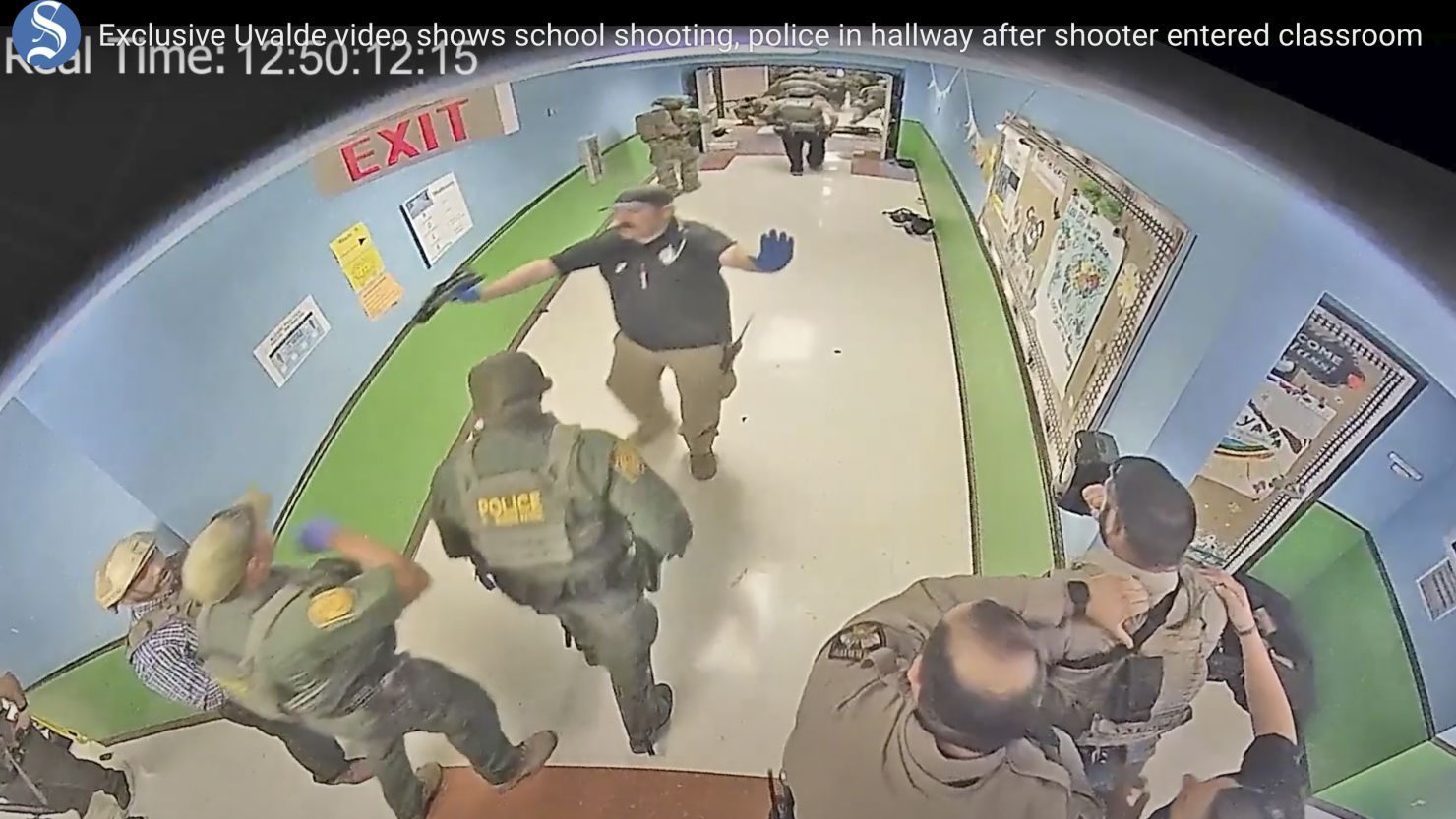 Surveillance video shows authorities responding to the shooting at Robb Elementary School in Uvalde, Texas, on May 24. 