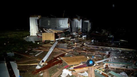 Tornadoschade in Hopkins County, Texas. 