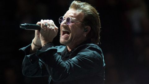 Bono of U2 performs at the O2 Arena on October 23, 2018, in London.