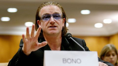Bono testifies about AIDS programs before the US Senate Appropriations Committee in May 2004 in Washington. 