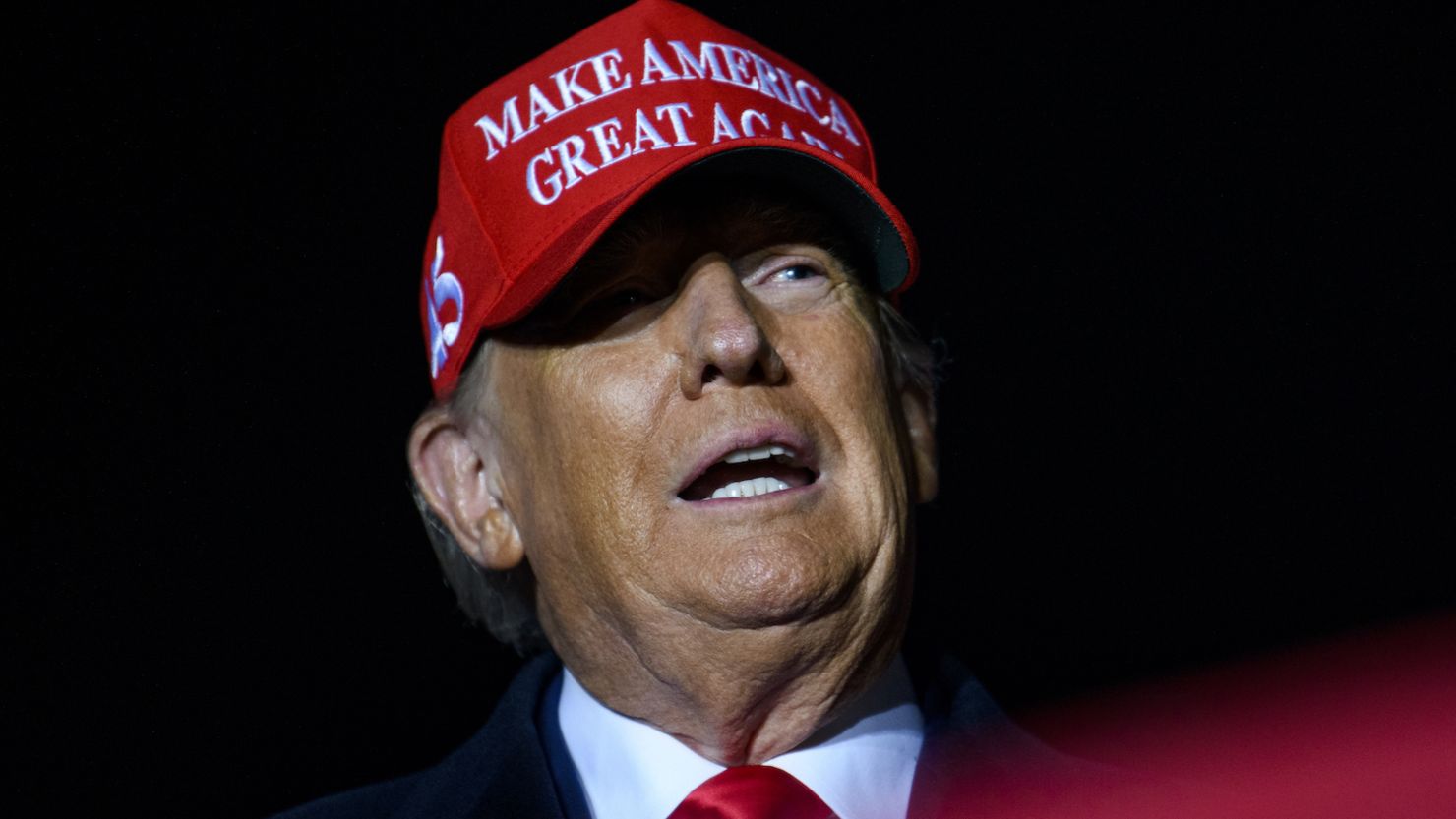 Former President Donald Trump speaks during a campaign event at Sioux Gateway Airport on November 3, 2022 in Sioux City, Iowa. 