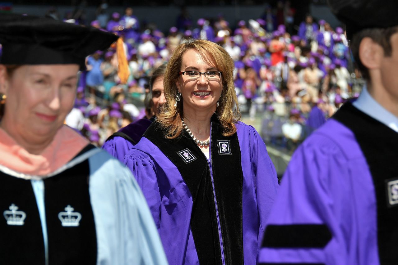 Giffords attends New York University's commencement ceremonies in 2017.