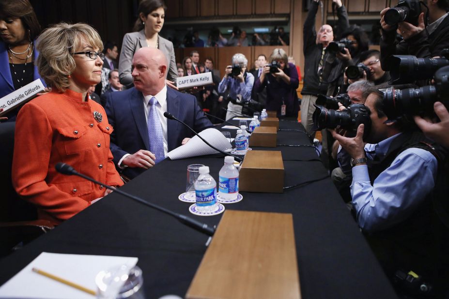 Giffords and Kelly arrive for a Senate Judiciary Committee hearing about gun control in January 2013. The former congresswoman delivered an opening statement to the committee, which was meeting for the first time since the mass shooting at Sandy Hook Elementary School in Newtown, Connecticut.