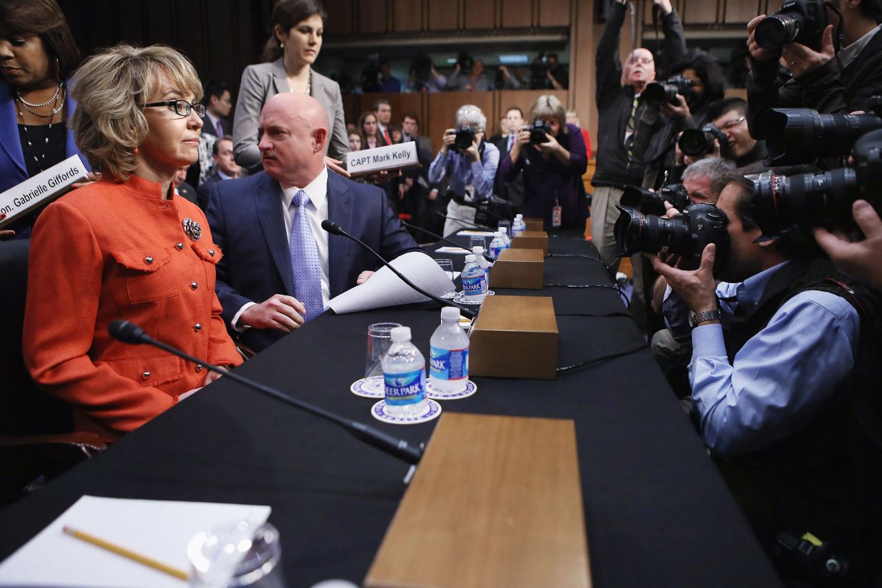 Giffords and Kelly arrive for a Senate Judiciary Committee hearing about gun control in January 2013. The former congresswoman delivered an opening statement to the committee, which was meeting for the first time since the mass shooting at Sandy Hook Elementary School in Newtown, Connecticut.