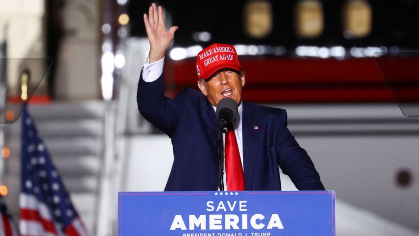 Former U.S. President Donald Trump attends a pre-election rally to support Republican candidates in Latrobe, Pennsylvania, U.S., November 5, 2022.