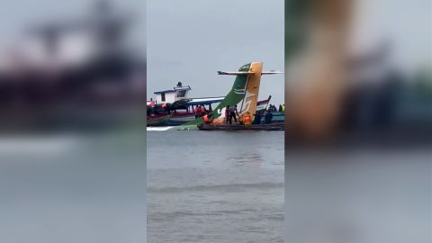 Social media video shows the plane almost completely submerged, with only green and yellow liver visible above the waterline. 