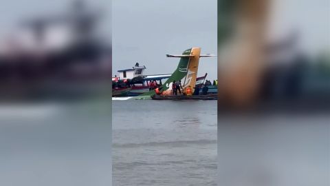 Video on social media shows the plane almost completely submerged, with only the green and yellow in the tail visible above the water. 