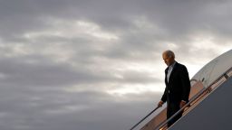 President Joe Biden steps off Air Force One on November 6, 2022, for a campaign event in New York. 