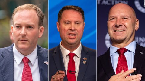 From left, Republican New York gubernatorial candidate Lee Zeldin, Republican Dan Cox and Republican Doug Mastriano.