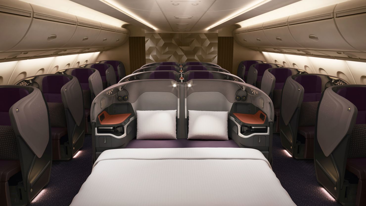 Business class on a Singapore Airlines A380R features a double-bed option.
