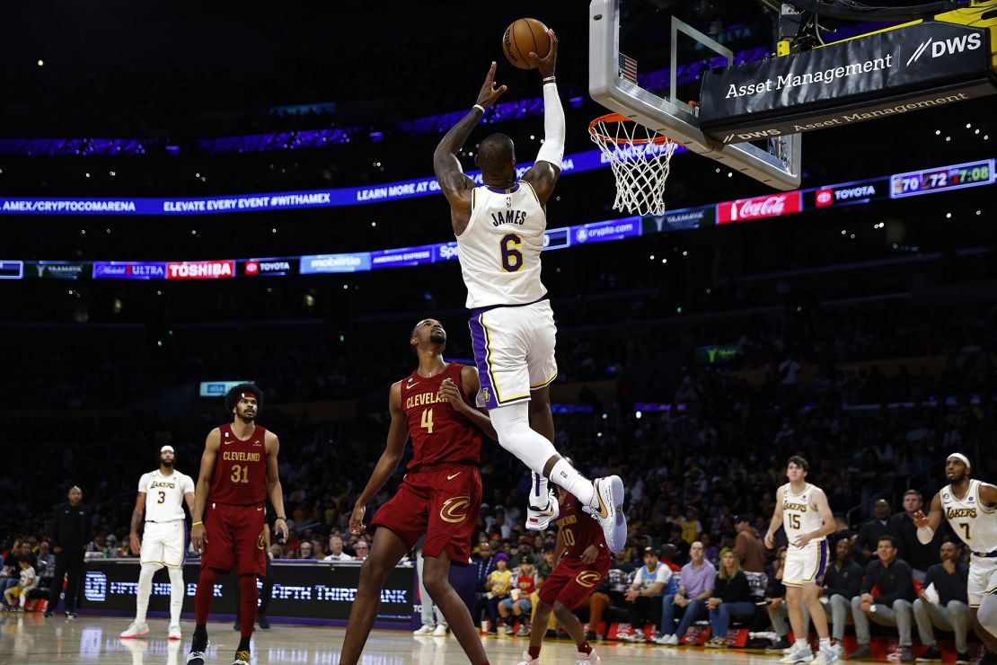 James shooting against his former team in what was to be the Lakers' seventh loss of the season.