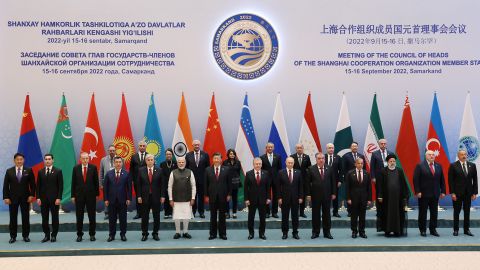 Xi Jinping with participants of the Shanghai Cooperation Organization leaders' summit in Samarkand, Uzbekistan on September 16, 2022. 