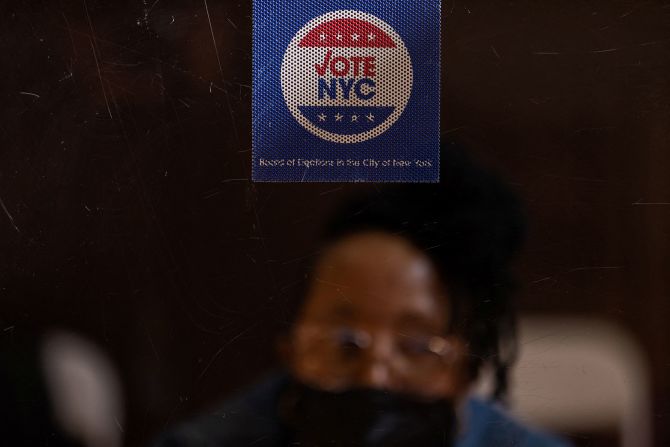 A "Vote NYC" sign is displayed at a polling station in Brooklyn on October 29.
