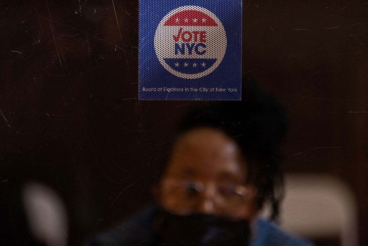 A "Vote NYC" sign is displayed at a polling station in Brooklyn on October 29.