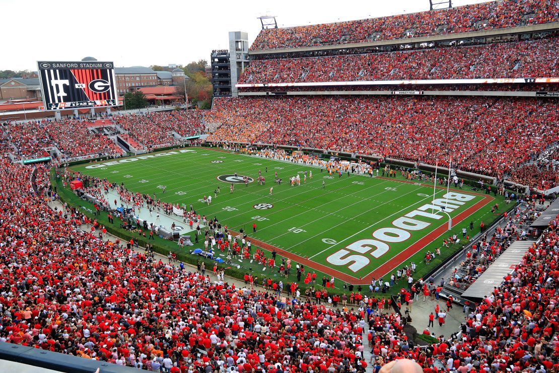 An overview of Sanford Stadium in Athens, Georgia, during  Saturday's game between the University of Georgia Bulldogs and the University of Tennessee Volunteers. 