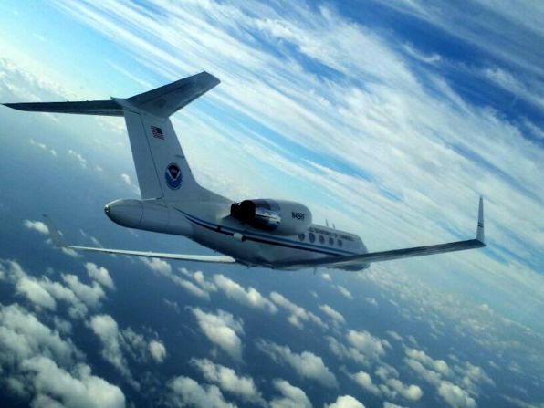 The National Oceanographic and Atmospheric Administration's (NOAA) "hurricane hunters" fly into extreme weather in an effort to learn more about it. Pictured, an NOAA Gulfstream IV jet.