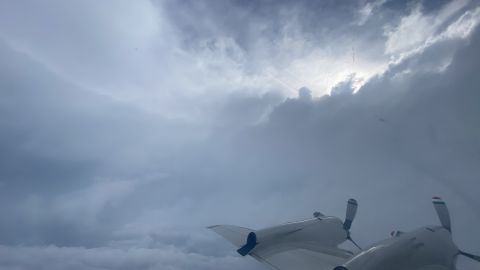 The sun pokes through the eye of the hurricane wall during Hurricane Ida in August 2021.