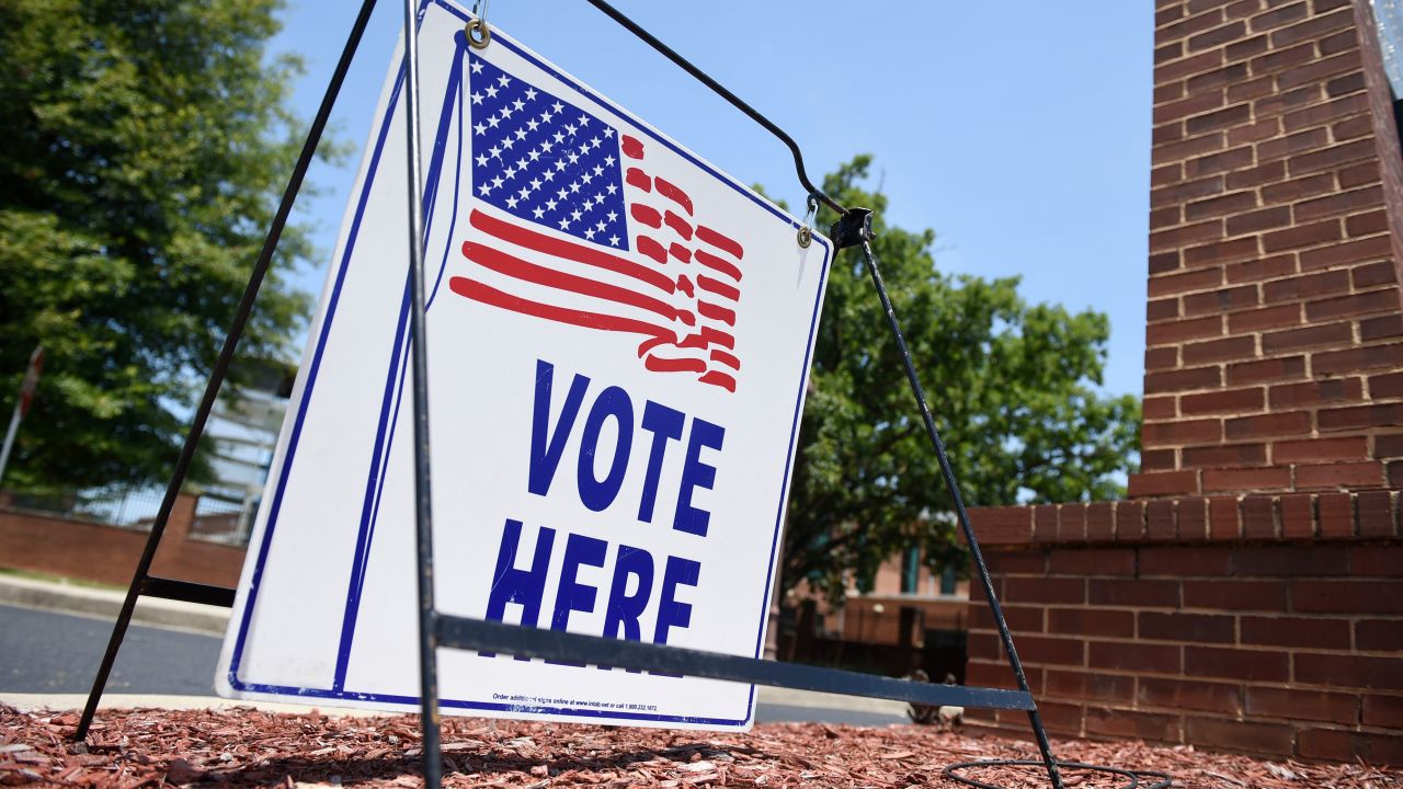 A "vote here" sign sits outside The Salvation Army Kroc in Augusta, Ga., on Tuesday, June 21, 2022.

News Georgia Primaries Runoff