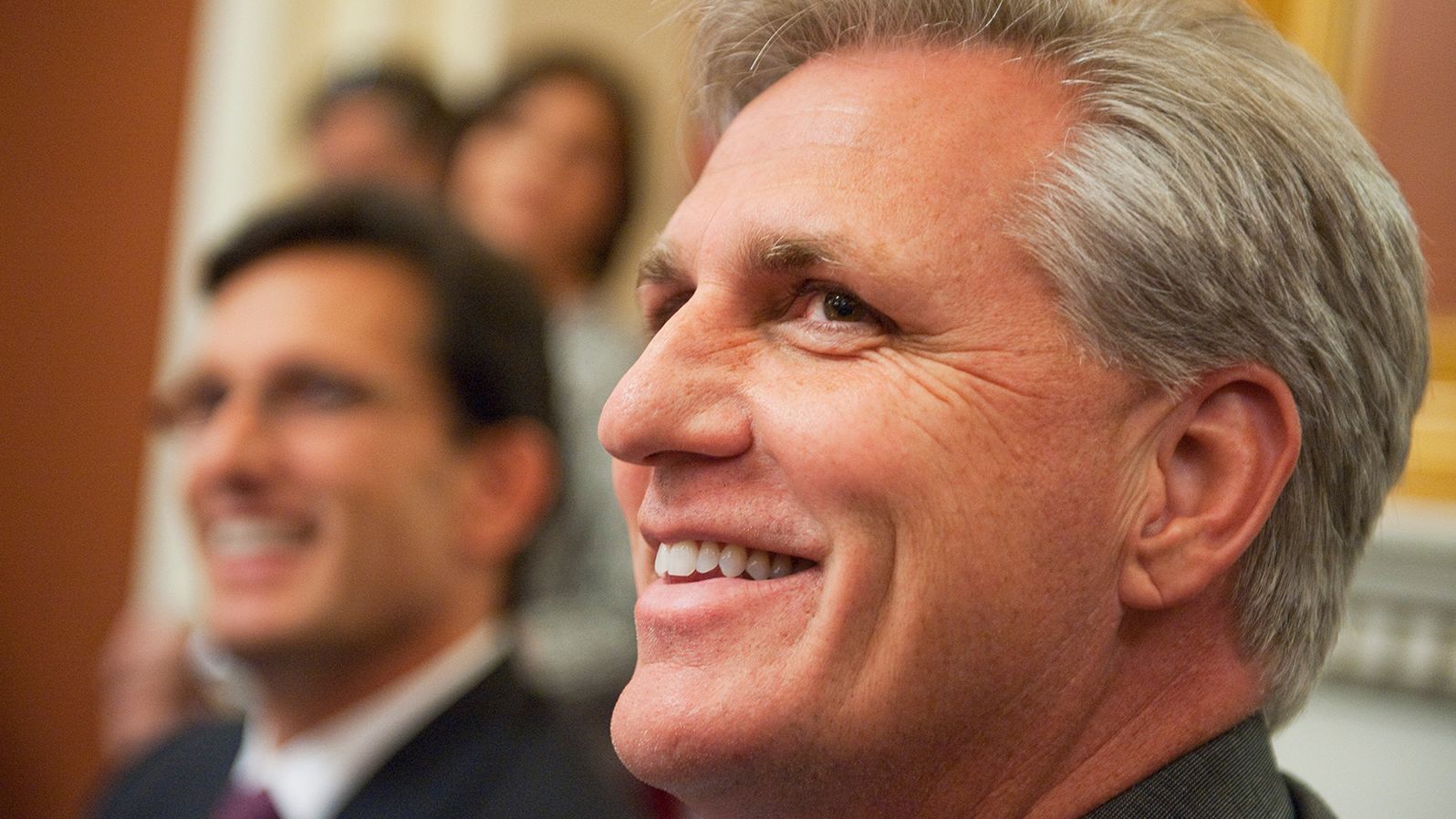 McCarthy and House Majority Leader Eric Cantor brief reporters at the Capitol in September 2011. McCarthy would later succeed Cantor as majority leader in 2014.