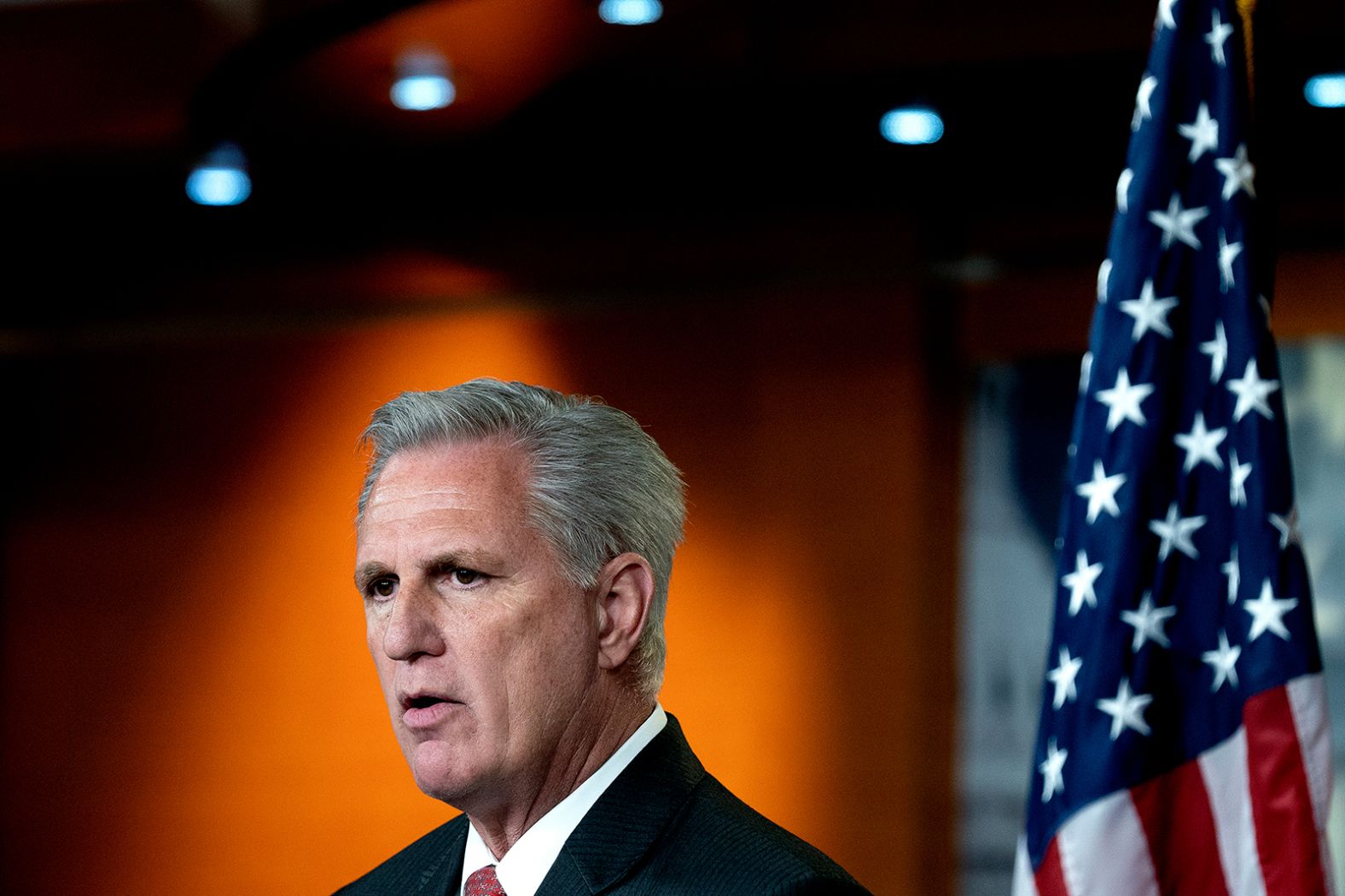 McCarthy holds his weekly news conference at the Capitol in July 2021.