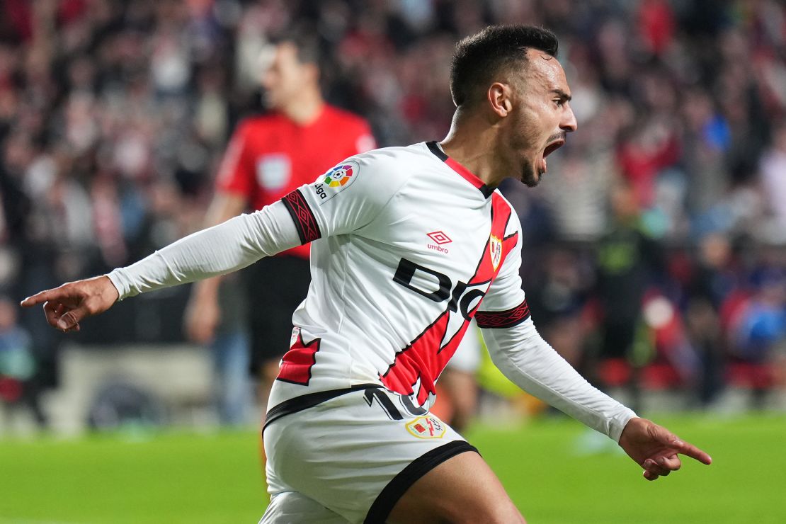 álvaro García celebrates Rayo's first goal against Real Madrid. 