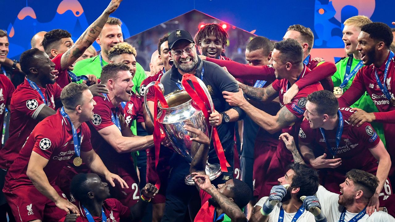 Liverpool manager Jürgen Klopp celebrates after his team's Champions League final win in 2019.