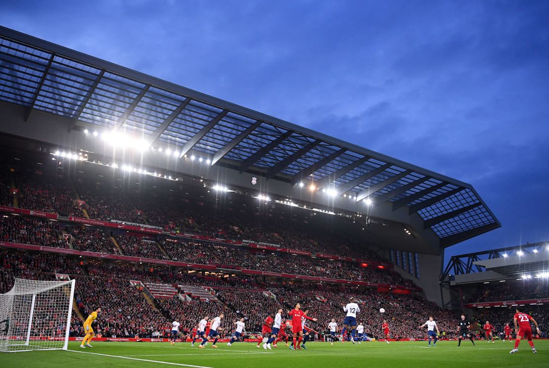 Liverpool's Anfield Stadium has a capacity of 53,394. The Anfield Road end redevelopment will see the stadium's capacity rise to over 61,000.
