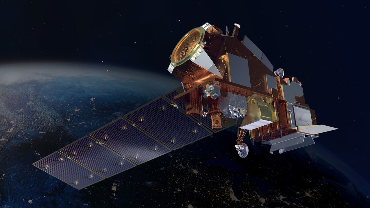 An artist's rendition depicts the JPSS-2 satellite as it orbits Earth's poles. 
