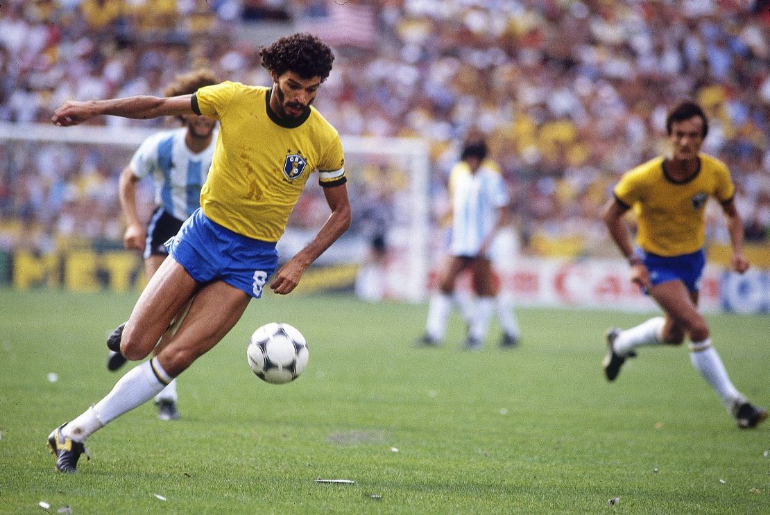 Socrates in action vs. Argentina during 1982 World Cup.