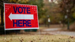 ATLANTA, GEORGIA, UNITED STATES - NOVEMBER 08: âVote Hereâ sign is seen as Georgia voters take part in midterm elections on Election Day on November 8th, 2022 in Atlanta, Georgia. (Photo by Nathan Posner/Anadolu Agency via Getty Images)
