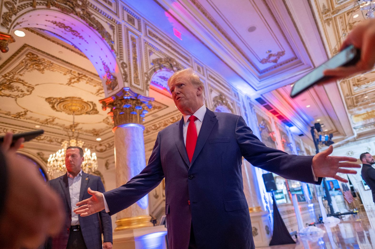 Former US President Donald Trump talks to the press on the grounds of his Mar-a-Lago resort in Palm Beach, Florida, on Tuesday, November 8. Earlier in the day <a href="https://www.cnn.com/politics/live-news/midterm-election-results-livestream-voting-11-08-2022/h_77890ed375566d9835153344fc815725" target="_blank">he predicted a "great night" for Republicans</a> and confirmed that he voted for Florida Gov. Ron DeSantis. But by the next morning, <a href="https://www.cnn.com/2022/11/09/politics/gop-midterms-trump-2024" target="_blank">many of his chosen candidates had lost key races</a>.