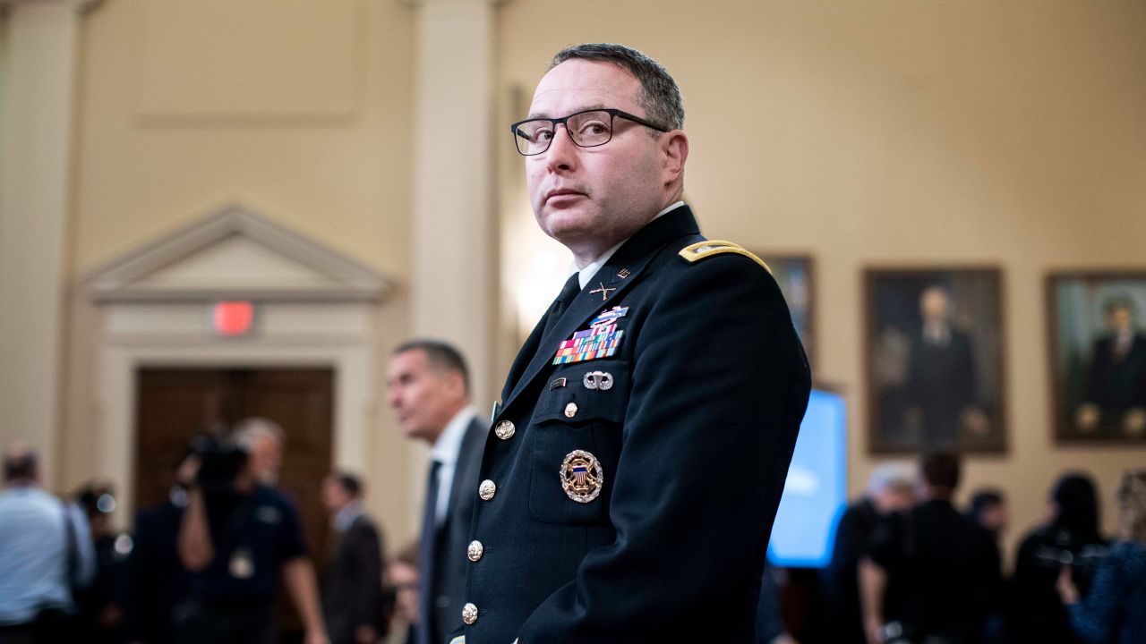 Lt. Col. Alexander Vindman appears before the House Intelligence Committee during the House impeachment inquiry concerning President Donald Trump on Capitol Hill in Washington, DC, on November 19, 2019. 