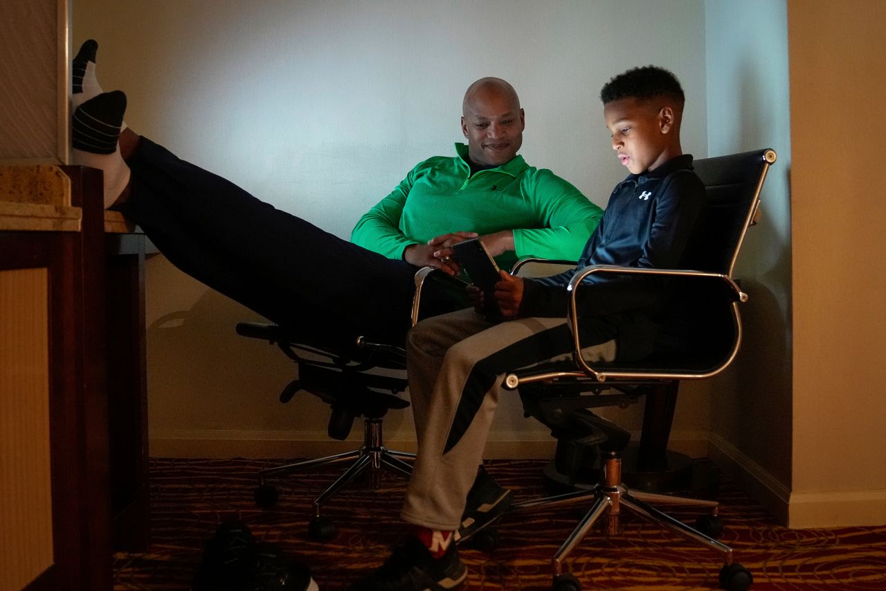 Wes Moore, the Democratic Party's gubernatorial candidate in Maryland, rehearses a speech with his son, Jamie, as they wait for Election Day results in Baltimore. <a href="https://www.cnn.com/politics/live-news/midterm-election-results-livestream-voting-11-08-2022/h_24257f4db41cc0202ad7f0c220552c07" target="_blank">CNN projected that Moore would be the winner</a> in his race against Dan Cox. That makes Moore the first Black governor in Maryland's history. It also makes him just the third Black American to be elected governor in US history, after Virginia's Douglas Wilder, who was elected to a term in 1989, and Massachusetts' Deval Patrick, who was first elected in 2006 and served two terms.
