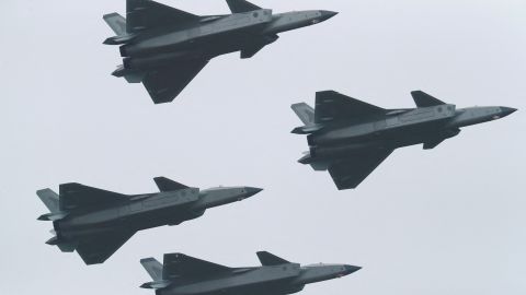 Chinese J-20 stealth fighter jets at Airshow China, in Zhuhai, Guangdong province, on November 8.